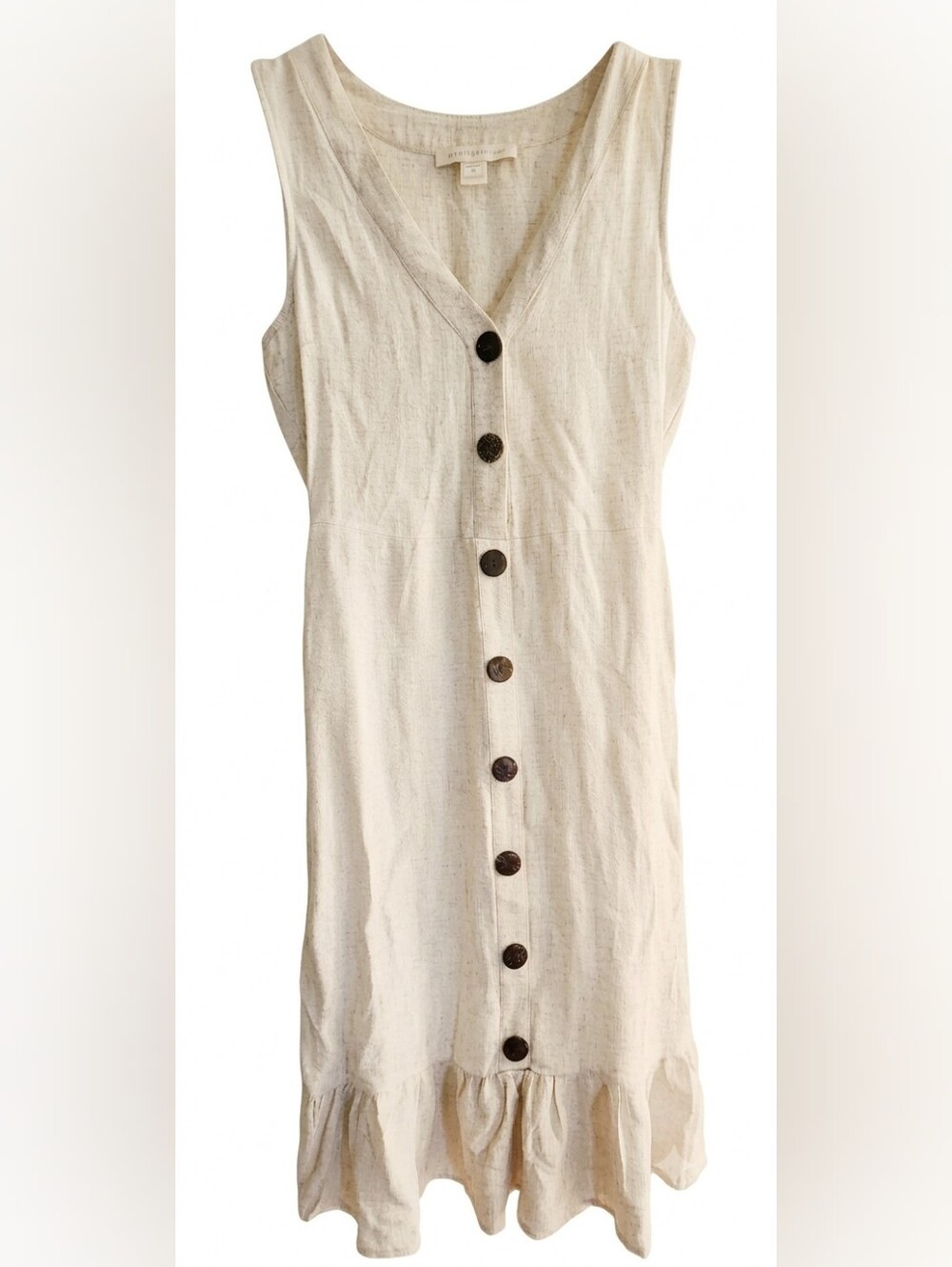 Monteau Sleeveless Linen Button-Front Dress in Cream with Brown Buttons - Picture 2 of 6
